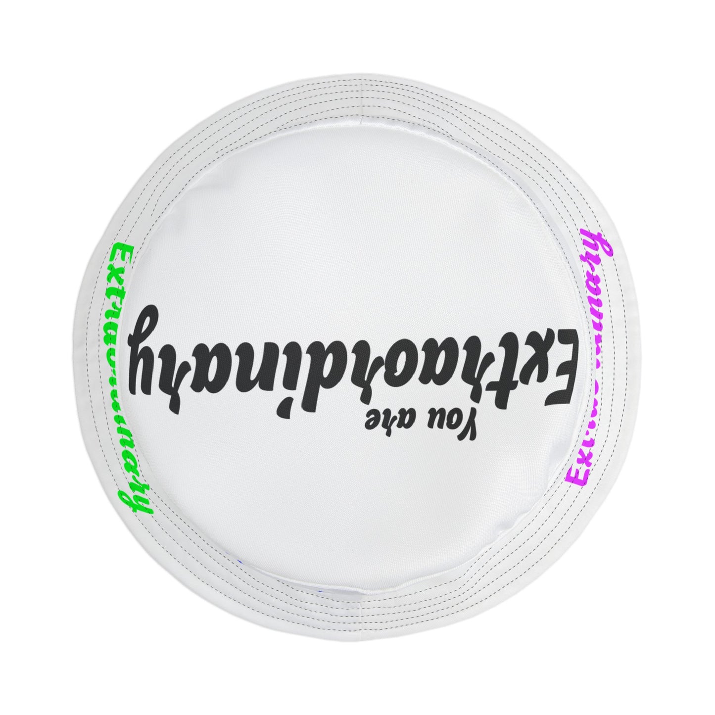 White frisbee with 'Extraordinary You are' text on a white background